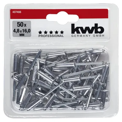 Obrázek produktu pro kwb 407486 Slepý nýt (Ø x D) 4,8 mm x 16 mm hliník hliník hliník 50 ks