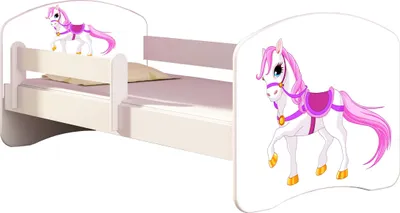Produktbild von ACMA Jugendbett Kinderbett Junior-Bett Komplett-Set mit Matratze Lattenrost und Rausfallschutz Weiß 43 Kleines Pferd 140x70