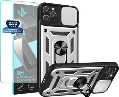 Produktbild von Armor Handyhülle für Apple iPhone 11 Pro mit 9H Displayglas Displayschutz Kameraschutz Handy Panzer Case Cover Schutzhülle Outdoor Farbe: Silber