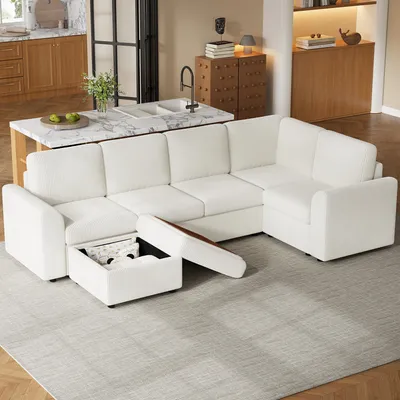 Produktbild von STILVORA L-förmiges Sofa mit modernem Design und weichem Cordstoff, Ecksofa mit Armlehnen und 1 beweglicher multifunktionaler, Wohnzimmer Sofa mit hochdichtem Schaumstoff für hohen Sitzkomfort