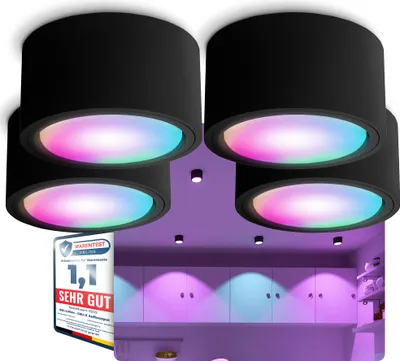 Produktbild von SSC-LUXon 4 Stück CELI-X Aufbauleuchten schwarz rund kompatibel mit Alexa, Siri & Google - Spotleuchte inkl. Smart LED RGBW GX53