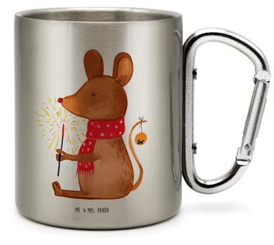 Produktbild von Mr. & Mrs. Panda Thermobecher Maus Weihnachten - Transparent - Geschenk, thermotasse, Mäuschen, Frohe, Weihnachtsmotiv, Weihnachtsdeko, Becher Aus Edelstahl, Metallbecher