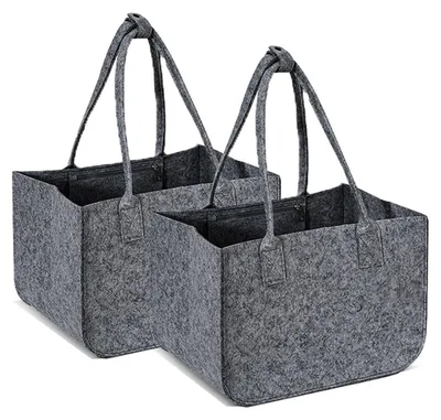 Zdjęcie produktu dla 2 torby shopper z filcu, 30 litrów, ciemnoszare, składane, z wewnętrzną kieszenią