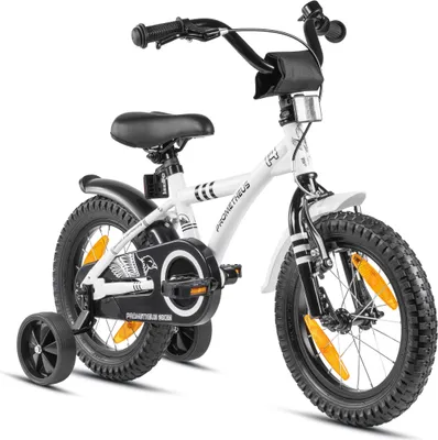 Produktbild von PROMETHEUS Kinder Fahrrad ab 3 - 4 Jahre | 14 Zoll Kinderrad mit Stützräder | Weiss & Schwarz