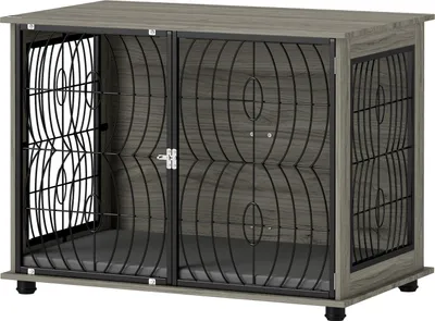 Obrázek produktu pro Klec pro domácího psa, psí bouda, vnitřní klec s polštářem, bouda s oknem, přepravka pro velké psy, šedá, 100 x 60 x 73,5 cm |