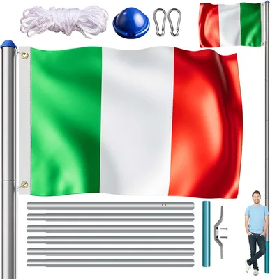 Image de MONZANA® Mât de drapeau télescopique aluminium 6,5m cordelette hissage douille de sol drapeau Italie réglable hauteur jardin hampe drapeau