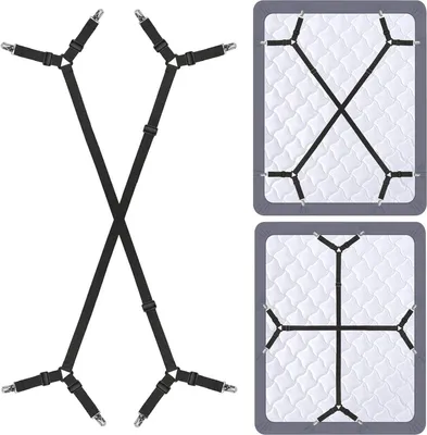 Produktbild von ALSTER HERZ® 2 Stück verstellbarer Bettlakenspanner mit Metallclips, Bettgurt, H0374