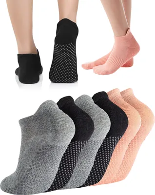 Immagine prodotto di 3x calze sportive antiscivolo per il fitness, in cotone, profonde fino alla caviglia, calze per Pilates yoga, taglia 35-42, A0591 3x colori misti