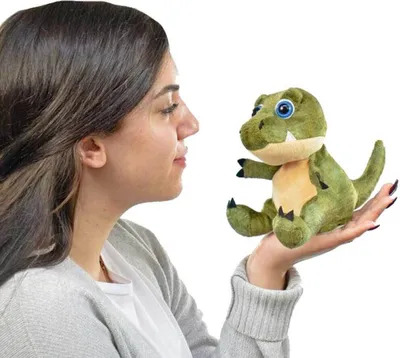 Produktbild von Winfried Kögler GmbH Plüschtier Dino Babytooth, ca. 20 cm, mit interaktiver Nachsprechfunktion, Aufnahme- & Wiedergabe, bewegt sich, Wackelkopf, batteriebetrieben, 100% Polyester, für Kinder ab 3 Jahren, 3 x AAA inklusive