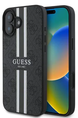 Obrázok produktu pre Guess pevný kryt 4G s potlačenými pruhmi a MagSafe na iPhone 16 Plus (GUHMP16MP4RPSK) - čierny