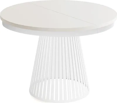 Produktbild von Esstisch Rund Ausziehbar mit Lamellen im Loft-Stil – 100 bis 180 cm – Industrieller Tisch mit Weißen Metallbeinen, Platzsparend für Wohnzimmer oder Esszimmer – Beige Cashmere