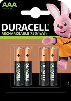 Produktbild von Duracell AAA (4pcs), Wiederaufladbarer Akku, AAA, Nickel-Metallhydrid (NiMH), 1,2 V, 4 Stück(e), 750 mAh