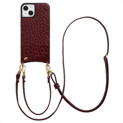 Zdjęcie produktu dla Etui na telefon Selencia Nova Croco ze sznurkiem i uchwytem na kartę do Apple iPhone 14 / 13 - bordowy