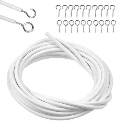 Gardinendraht-Set, 10 m, weiß, mit 20 Haken, kürzbar