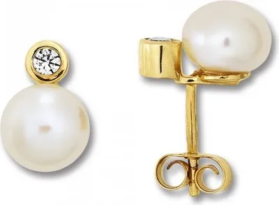 Obrázok produktu pre Náušnice perla sladkovodná kultivovaná perla so zirkónmi 333/- žlté zlato 7,5 - 8,0 mm