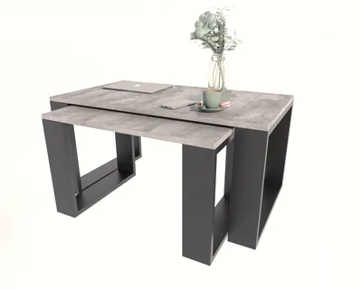 Produktbild von Couchtisch mit Westa, Beistelltisch Holztisch für Wohnzimmer, Sofatisch klein Holz, Wohnzimmertisch, Beton - Schwarz zwei Tiscch