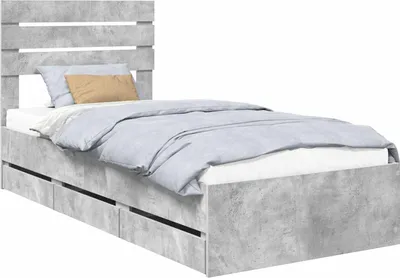 Produktbild von Bettrahmen mit Kopfteil Beton Grau 90 x 190 cm Ingenieurs Holz