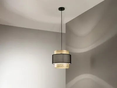 Produktbild von LED Hängelampe einflammig, Gold mit Stoffblende Schwarz, Ø 35cm - Esstischlampe