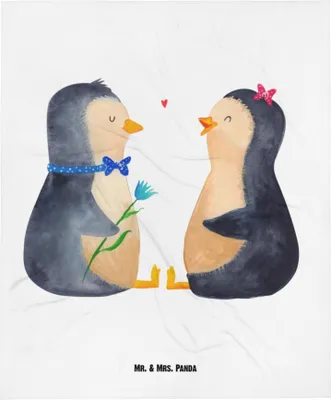 Produktbild von Mr. & Mrs. Panda Babydecke Pinguin Pärchen - Weiß - Geschenk, Schmusedecke, Plaid, Liebe, Hochzeitsgeschenk, Schlummerdecke, Verknallt, Fleecedecke, Hochzeitstag