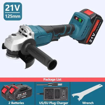 Immagine prodotto di Smerigliatrice angolare a batteria - 21 V senza fili - 2 batterie - 125 mm M14 - Motore brushless - Velocità regolabile - 19.500 giri/min - Blu