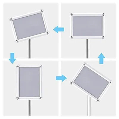 Produktbild von Höhenverstellbarer Infoständer für DIN A4, drehbarer Aufsteller aus Metall, Plakatständer und Präsentationsständer in Silber