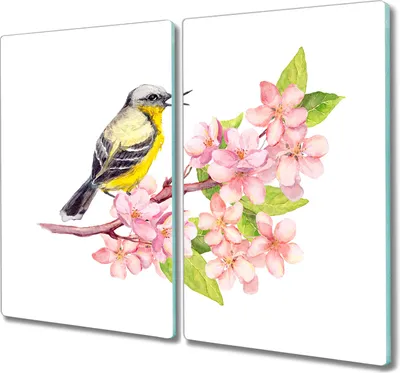 Produktbild von Coloray Schneidebrett Herdabdeckplatte 2x30x52 cm Kochplattenabdeckung Hackbrett Küchenbrett - Vogel Blumen