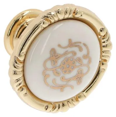 Obrázek produktu pro Zamacové a porcelánové úchytky na nábytek, zlatá barva, průměr 38 mm, sada 6 kusů