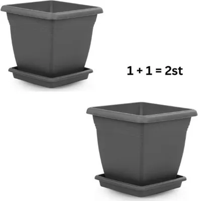 Image de 1+1 pot de fleurs carré 26 x 25 cm avec bac de récupération d'eau - anthracite - auto-arrosage