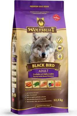 Productafbeelding van Wolfsblut Black Bird - Kalkoen en zoete aardappel, voor volwassen honden, alle rassen, met zoete aardappel en kalkoen, 12,5 kg, glutenvrij