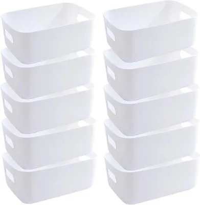 Image de Panier de rangement en plastique pour la salle de bain et la cuisine - Boîte de rangement - Blanc - 30 × 20 × 12 cm