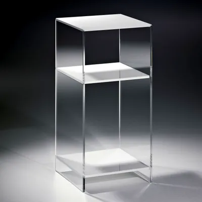 Produktbild von Hochwertiges Acryl-Glas Standregal, Konsole mit 2 Fächern, Regalböden weiß, Seiten klar, 33 x 33 cm, H 73 cm, Acryl-Glas-Stärke 10 mm