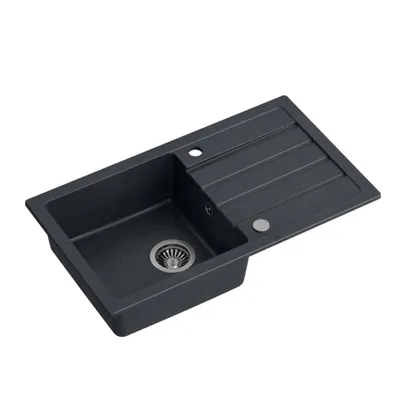 Produktbild von QUADRON Granitspüle Einbeckenspüle | Größe 77 x 44 x 17,5, Farbe: Schwarz | JERRY 111 Einzelbecken Küchenspüle | Granit Spülbecken | mit manuellem Siphon und Abtropffläche