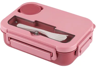 Bento-Box 1300 ml mit Besteck, 4 Fächern, rosa, mikrowellengeeignet