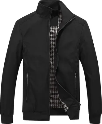 Produktbild von Leichte, schwarze Jacken mit Reißverschluss und hochgeschlossenem Kragen, ideal für Frühling und Sommer