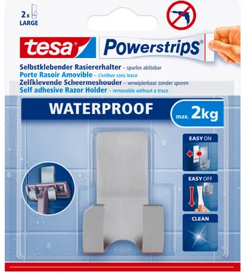 Produktbild von tesa Powerstrips® Waterproof Rasiererhalter Zoom, Metall