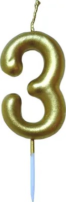 Produktbild von Tortenkerze, Zahlenkerze "3" Gold mit Halter für Geburtstagstorte, Jubiläum, Hochzeit