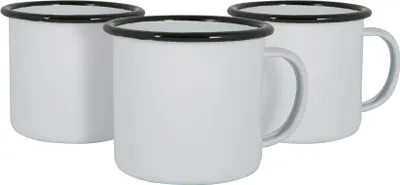 Produktbild von Argon Ta Weißer Emaille-Becher - Stahl Outdoor-Camping-Tee-Kaffeetasse - 375ml - Schwarz - Packung mit 12
