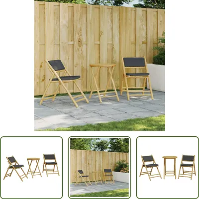 Produktbild von The Living Store 3-tlg. Bistro-Set Klappbar mit Dunkelgrauen Kissen Bambus