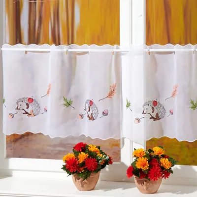 Produktbild von Scheibengardine Küche Gardine Bistrogardine Kurzgardine Igel ca. 45 x 150cm