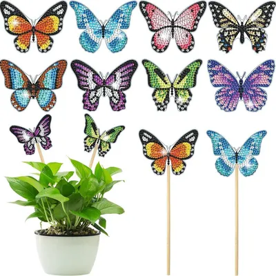 Zdjęcie produktu dla Zestaw do tworzenia obrazów z diamentów, motyl, 8 sztuk, idealny do ogrodu i balkonu