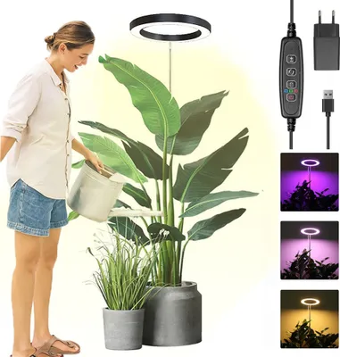 Produktbild von Pflanzenlampe LED Vollspektrum 72LEDs Grow Light 35-155cm Großes Grow Lampe, 3Farben Pflanzenlicht mit 5Helligkeit, Höhenverstellbar, Adapter, Schwarz
