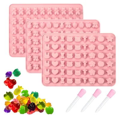 Produktbild von Silikonform Gummibärchen 3 Stück mit Pipetten für Süßigkeiten, Gelee, Schokolade