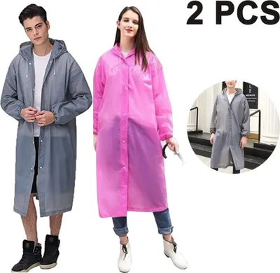 Produktbild von Regenponcho, 2 Stück Regencape Wiederverwendbar Regenmantel Fahrrad Regenbekleidung Erwachsene Uni Wasserdicht Transparent Regen Poncho Atmungsaktiv Regencape(Grau+Rosa)
