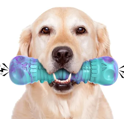 Produktbild von Unzerstörbares Kauspielzeug - Hundespielzeug für große/mittelgroße Hunde - Quietschspielzeug aus Gummi - Zahnreiniger - Langlebig und Robust - Hundespielzeug
