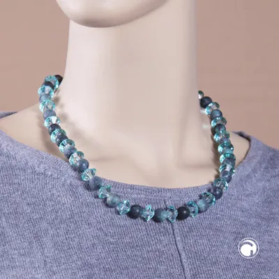 Produktbild von Kette Perlen Kunststoff türkis matt Facettenradl türkis-transparent 45cm