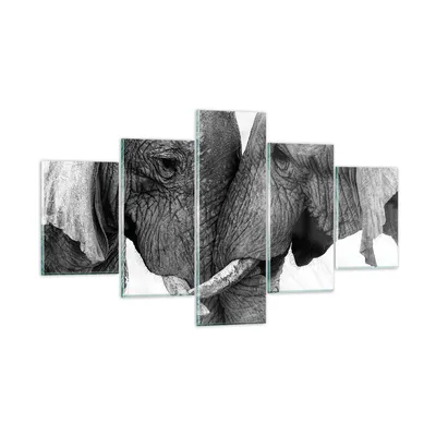 Produktbild von Bilder auf glas - 5 Teile - Elefanten Safari Bond - 125x70cm - Glasbilder - Wandbilder - Bilder - zum Aufhängen bereit - Wanddekoration aus Glas - Glas Bilder - Wandbild auf Glas - GEA125x70-4973