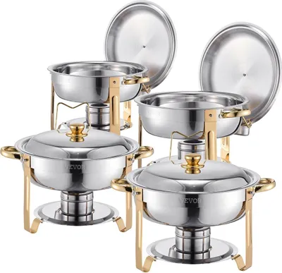 Produktbild von 5 Qt 4er-Pack Rundes Chafing Dish Buffet-Set Vollwertige Pfanne Edelstahl