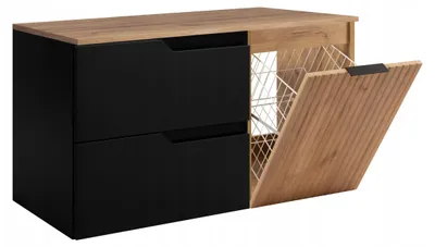 Obrázek produktu pro Rodan Skříňka pod umyvadlo 100cm - s deskou a košem na prádlo - Černo-hnědá - MODERN