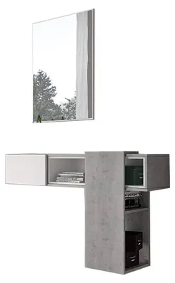 Produktbild von Limbadi - Garderobe, 100x31x75h cm Betonoptik Grau, Mit Spiegel