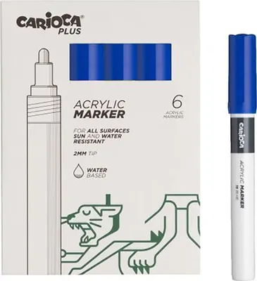 Imagen del producto de Carioca, paquete de 6 marcadores de acrílico, punta de 2 mm, color azul